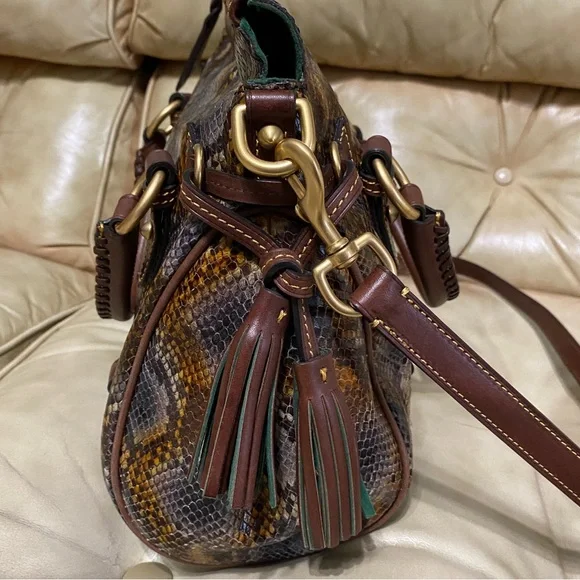 Dooney & Bourke Python Satchel READ! Leather Tassels Florentine Whipstitch - Picture 6 of 12